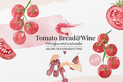 Tomato Bread Wine Watercolor Clipart, a Food Illustration by Marine art (Thumbnail 1 of 5)
