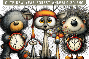 Cute New Year Forest Animals Clipart, an Illustration by Libby Wishes