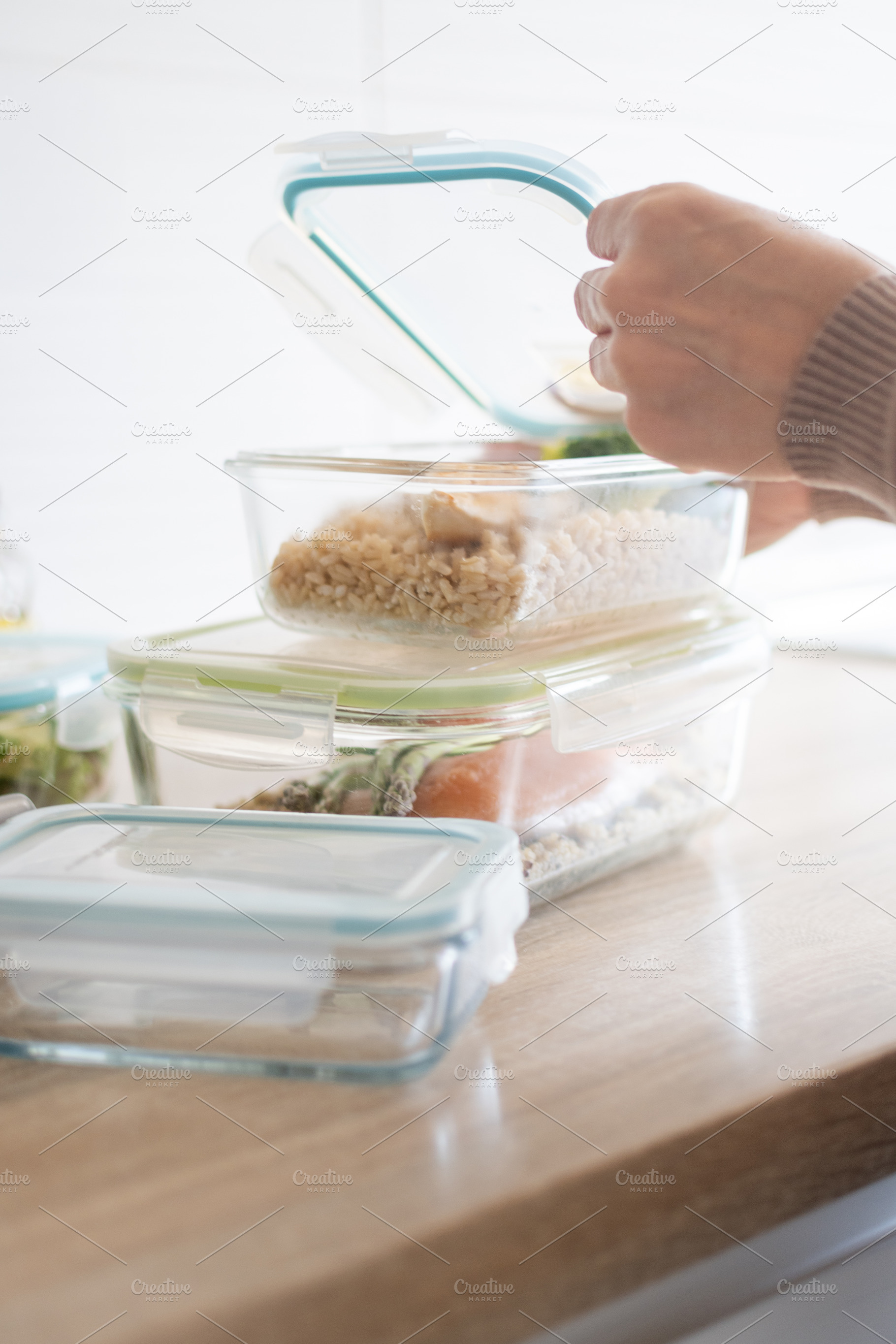 Healthy meal prep containers with homemade food ready for the week, a Food & Drink Photo by etorres69