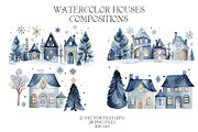 Watercolor Winter Blue houses, an Object Illustration by Evgeniia (Thumbnail 4 of 6)