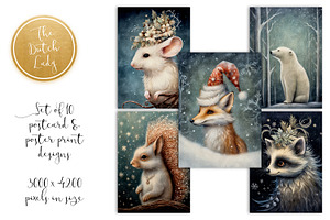 Mystical Christmas Animals Postcards