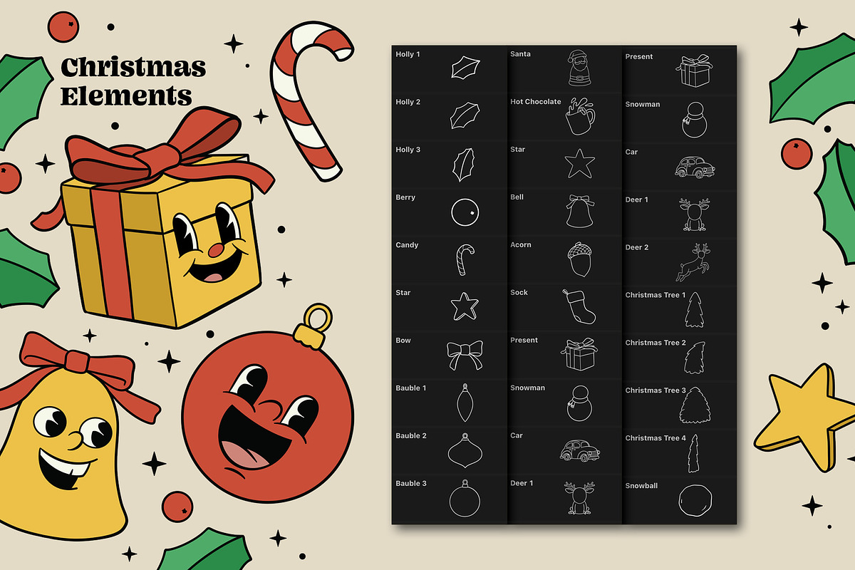 Retro Groovy Christmas Procreate Set, a Brush Add-On by Pencil Twist (Photo 2 of 9)