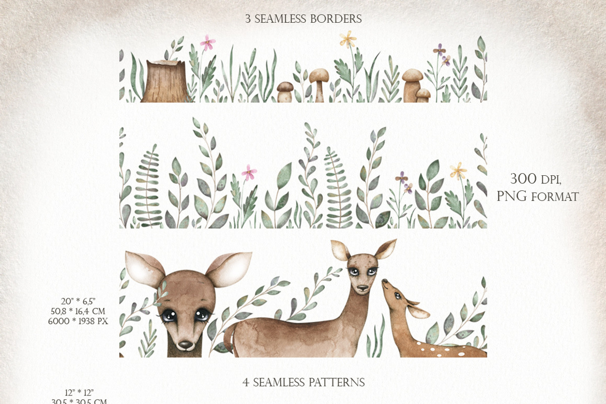 Watercolor deer set, an Animal Illustration by OrangePeafowlArt (Photo 5 of 12)