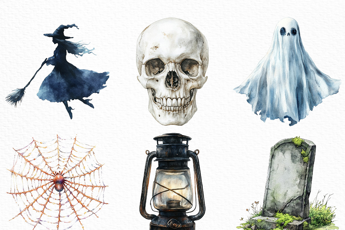 Watercolor Black White Halloween, an Illustration by Craft Nest (Photo 5 of 6)