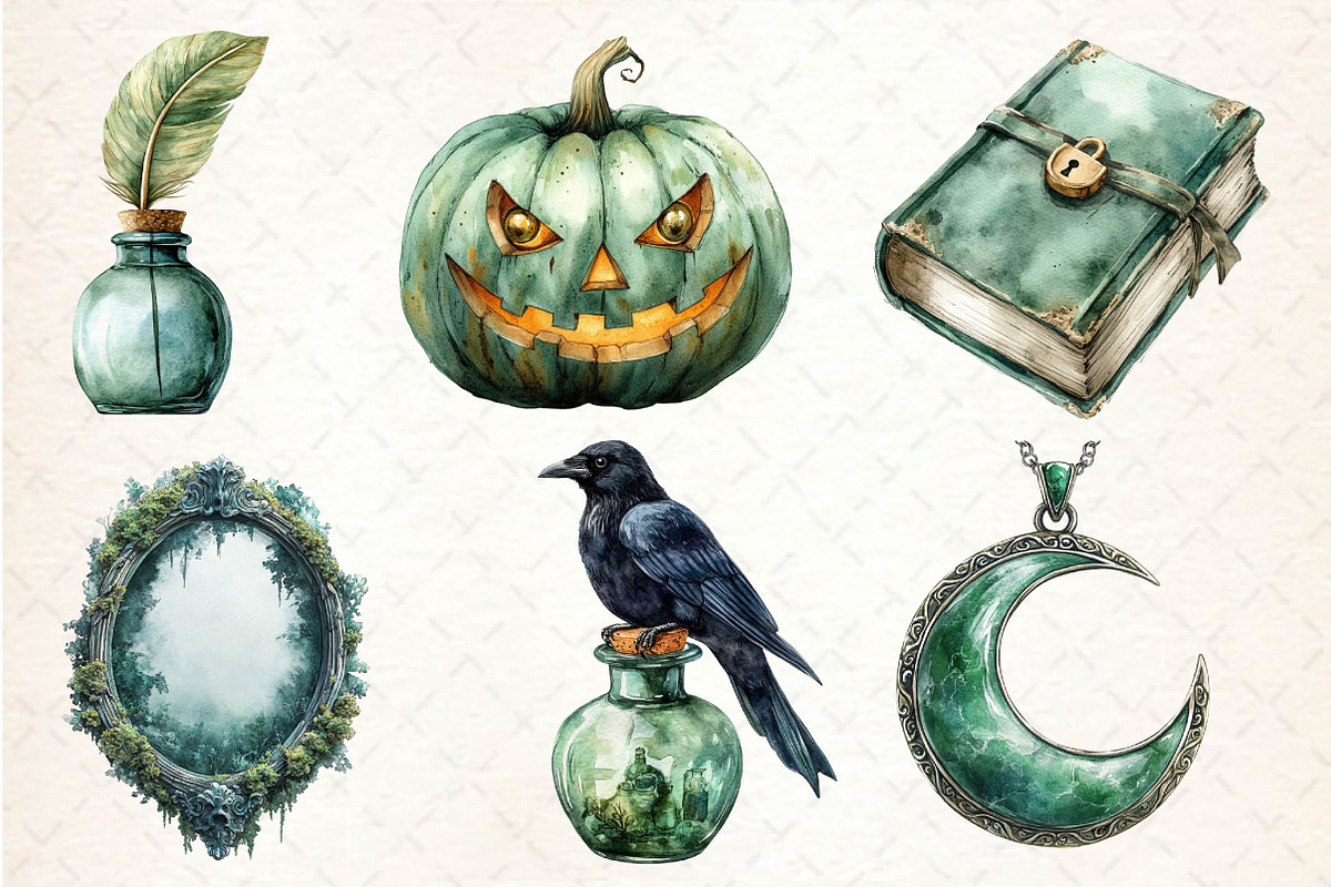 Antique Green Halloween Clipart, an Illustration by Dream Creation (Photo 5 of 7)