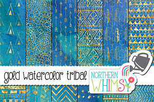 Blue Watercolor Tribal Patterns