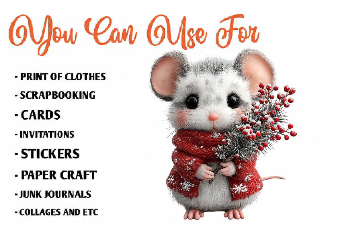 Christmas Mouse Clipart Set, a Seasonal Illustration by CreationArt (Photo 5 of 7)