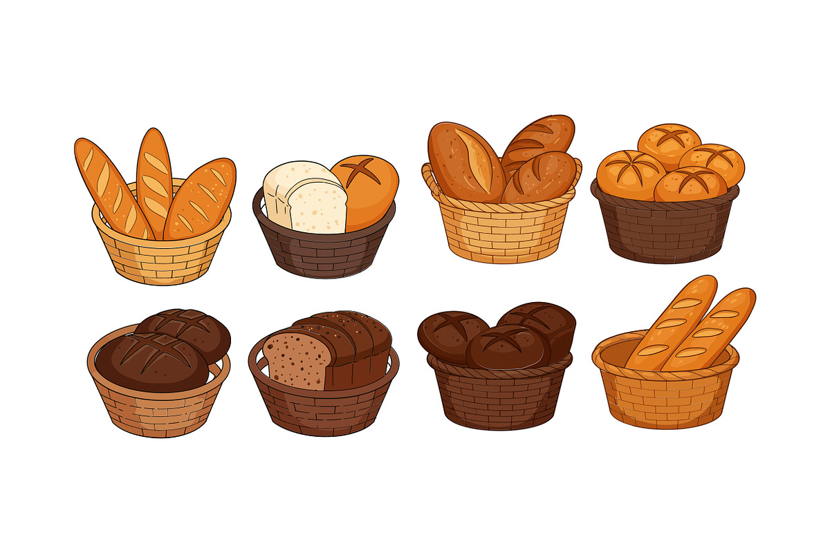 A variety of freshly baked breads an, an Illustration by designvectx