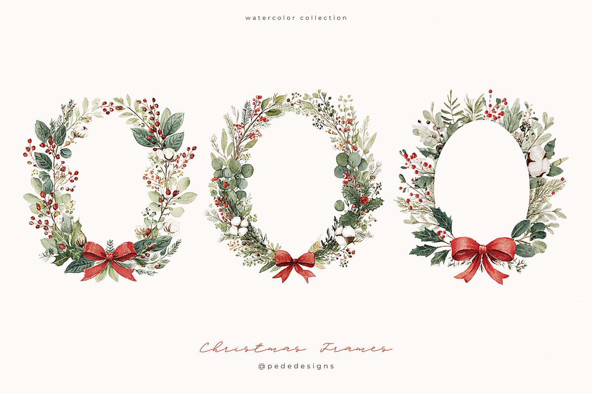 Watercolor Christmas Frames, a Seasonal Illustration by PeDe Designs (Photo 3 of 7)