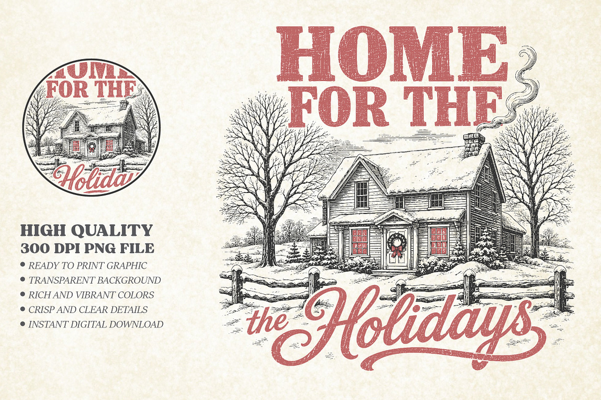 Vintage Home For The Holidays Design, a Seasonal Illustration by Libby Wishes (Photo 1 of 4)