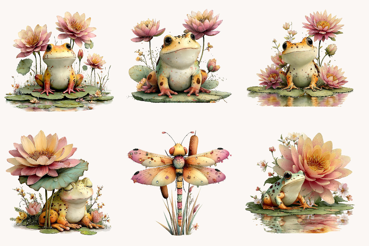 Summer Frog & Dragonfly Pond Clipart, a Seasonal Illustration by Designworld (Photo 6 of 10)