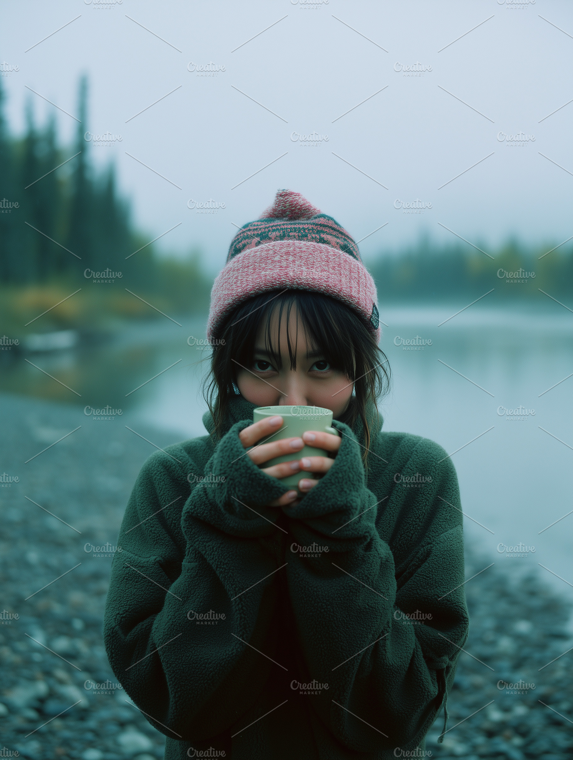 Woman Holding Mug Outdoors Camping, a Person Photo by k.tay