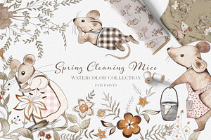 Watercolor Spring Cleaning Mice