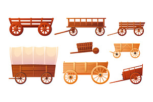 Cartoon wooden wagons. Farm old, an Object Illustration by YummyBuum