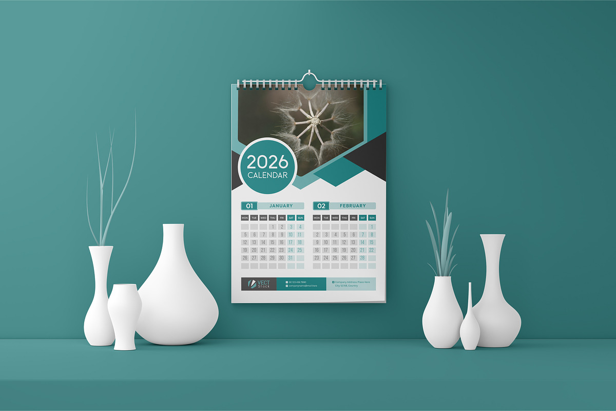 2026 Wall Calendar Template, a Stationery Template by VectStock (Photo 1 of 9)