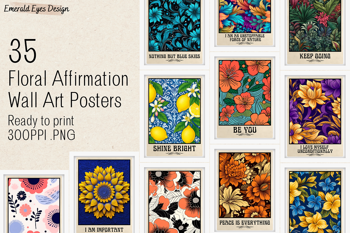 35 Vintage Floral Affirmation Prints, a Decorative Illustration by Emerald Eyes Design (Photo 1 of 9)