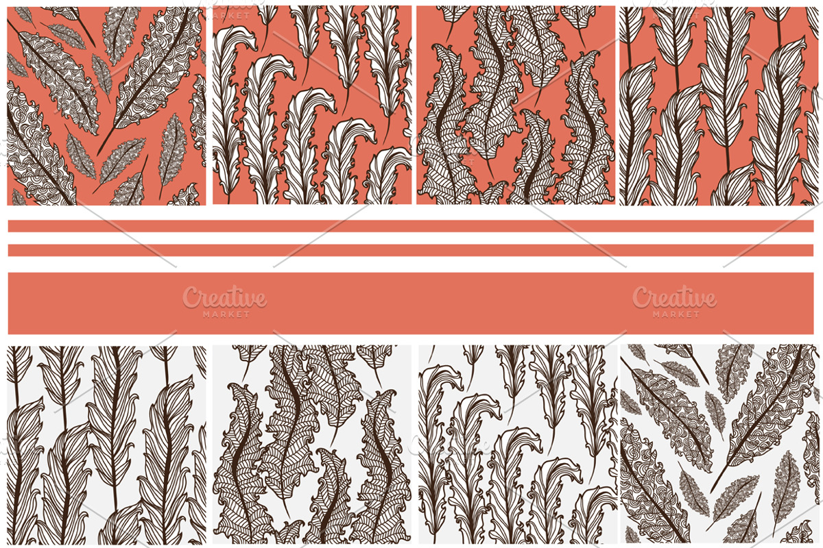 8 Feather Seamless Patterns