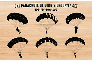 Ski Parachute Gliding Silhouette Set, a Person Illustration by Gfx Expert Team