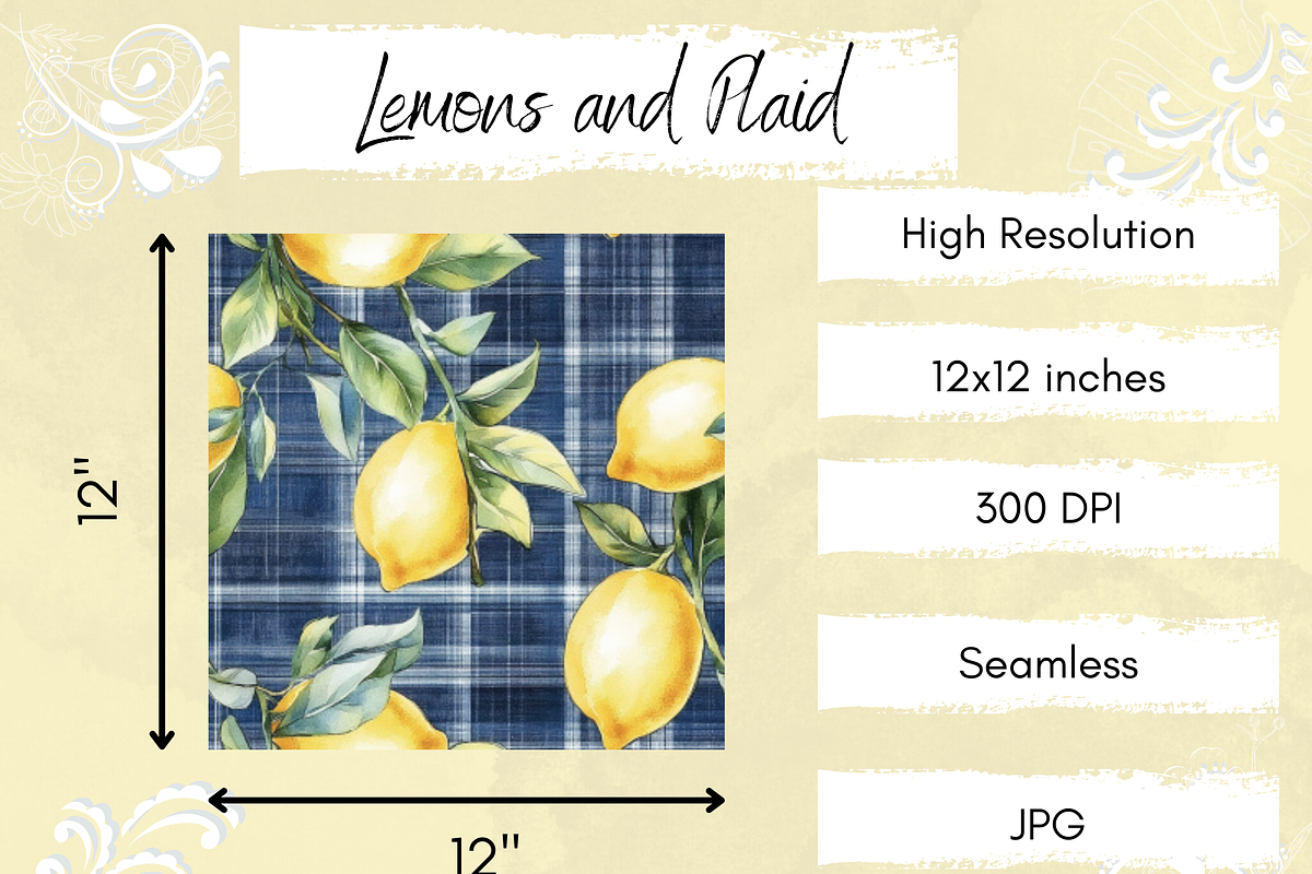 Lemons with Plaid Seamless Pattern, a Pattern Graphic by Paper & Pattern Studio (Photo 4 of 9)