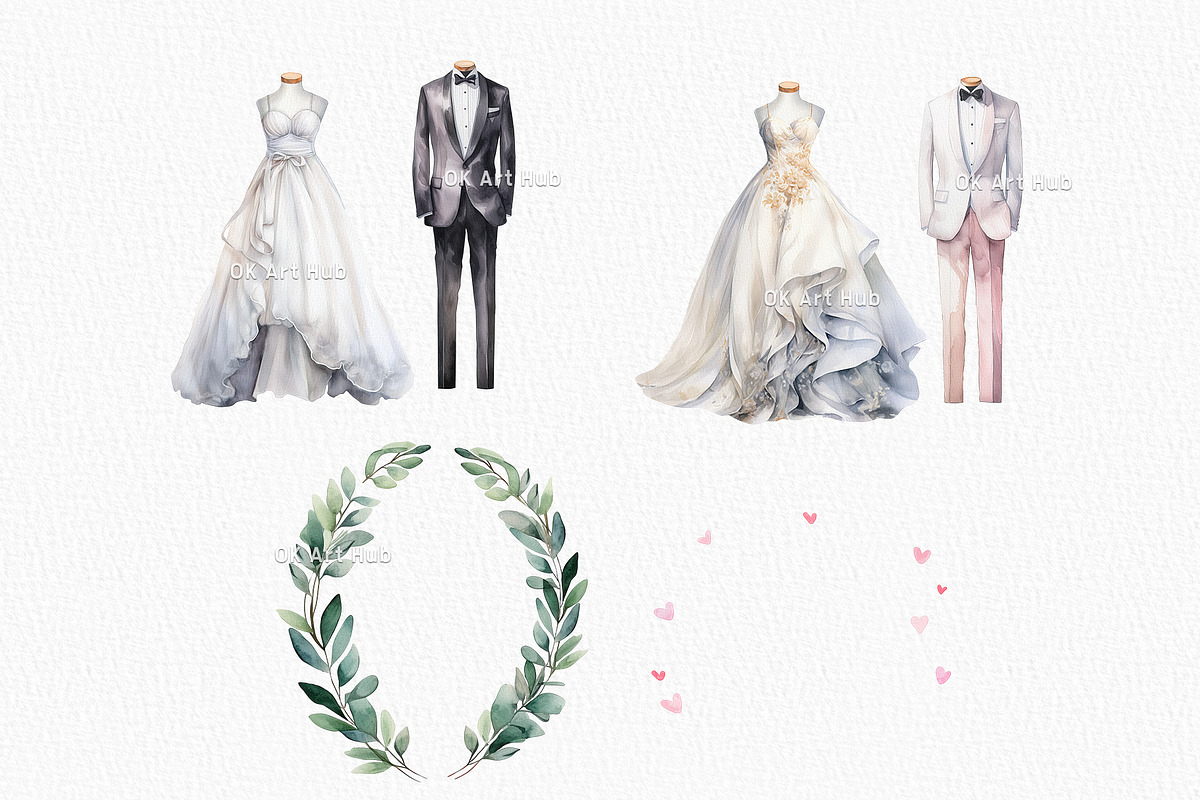 Boho Watercolor Wedding Clipart, a Decorative Illustration by OKArtHub (Photo 9 of 12)
