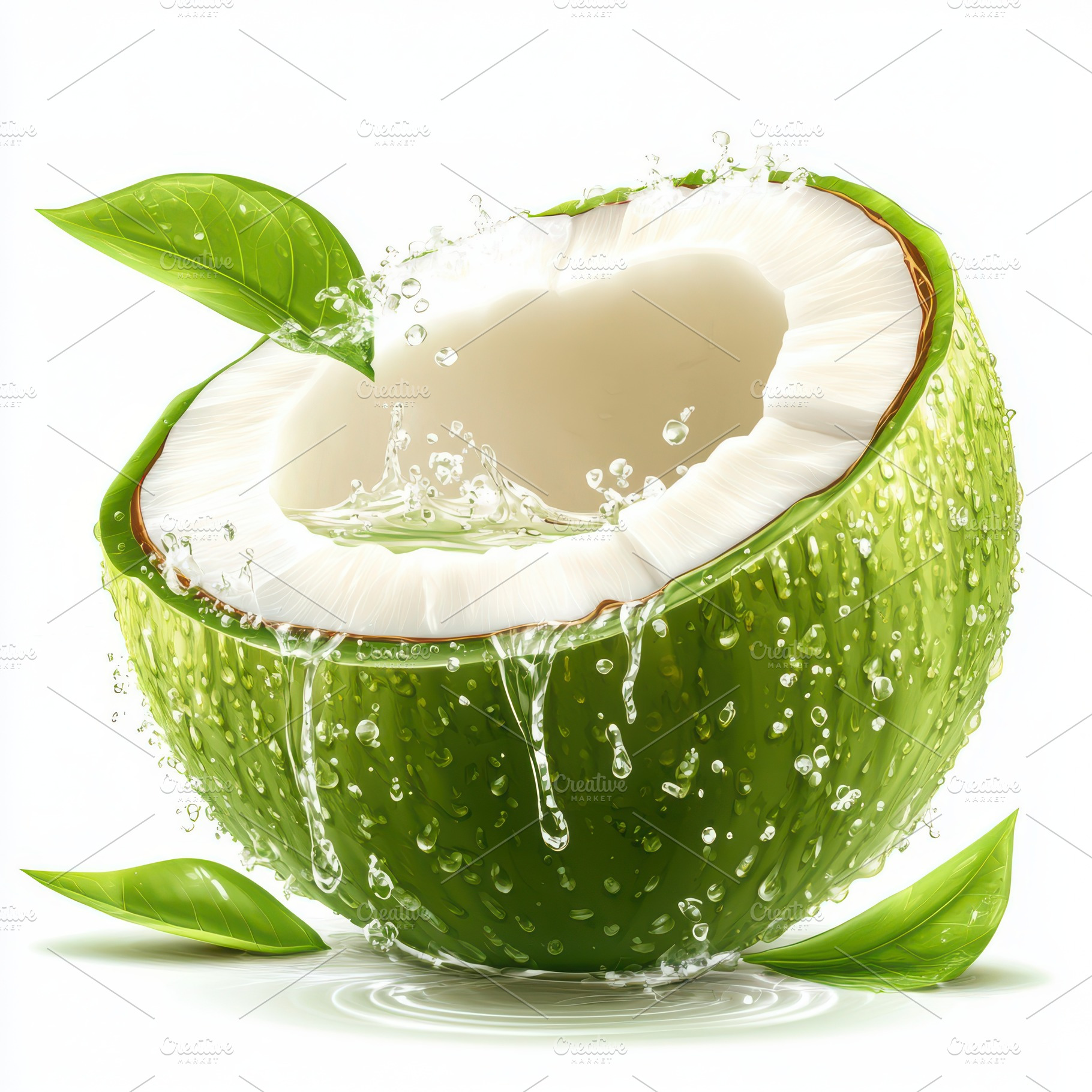 Fresh Green Coconut Water Splashing, a Food & Drink Photo by Pixeness Studio