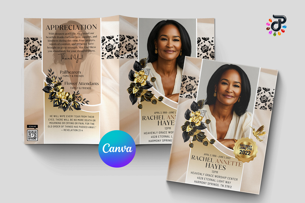 Elegant Canva Obituary Template, a Flyer Template by Protech Design ENT (Photo 1 of 9)