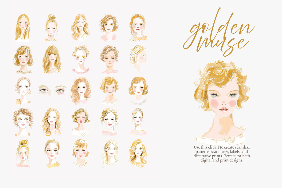Golden muse clipart set, a Decorative Illustration by Patishop Art (Photo 4 of 10)