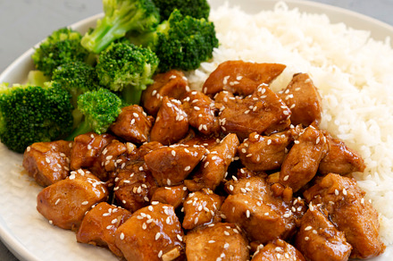 Homemade Teriyaki Chicken with Rice and Broccoli on a plate on a, a Food & Drink Photo by LiudmylaChuhunova