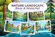 Nature River and Waterfall Landscape, an Illustration by YG Studio (Thumbnail 1 of 6)