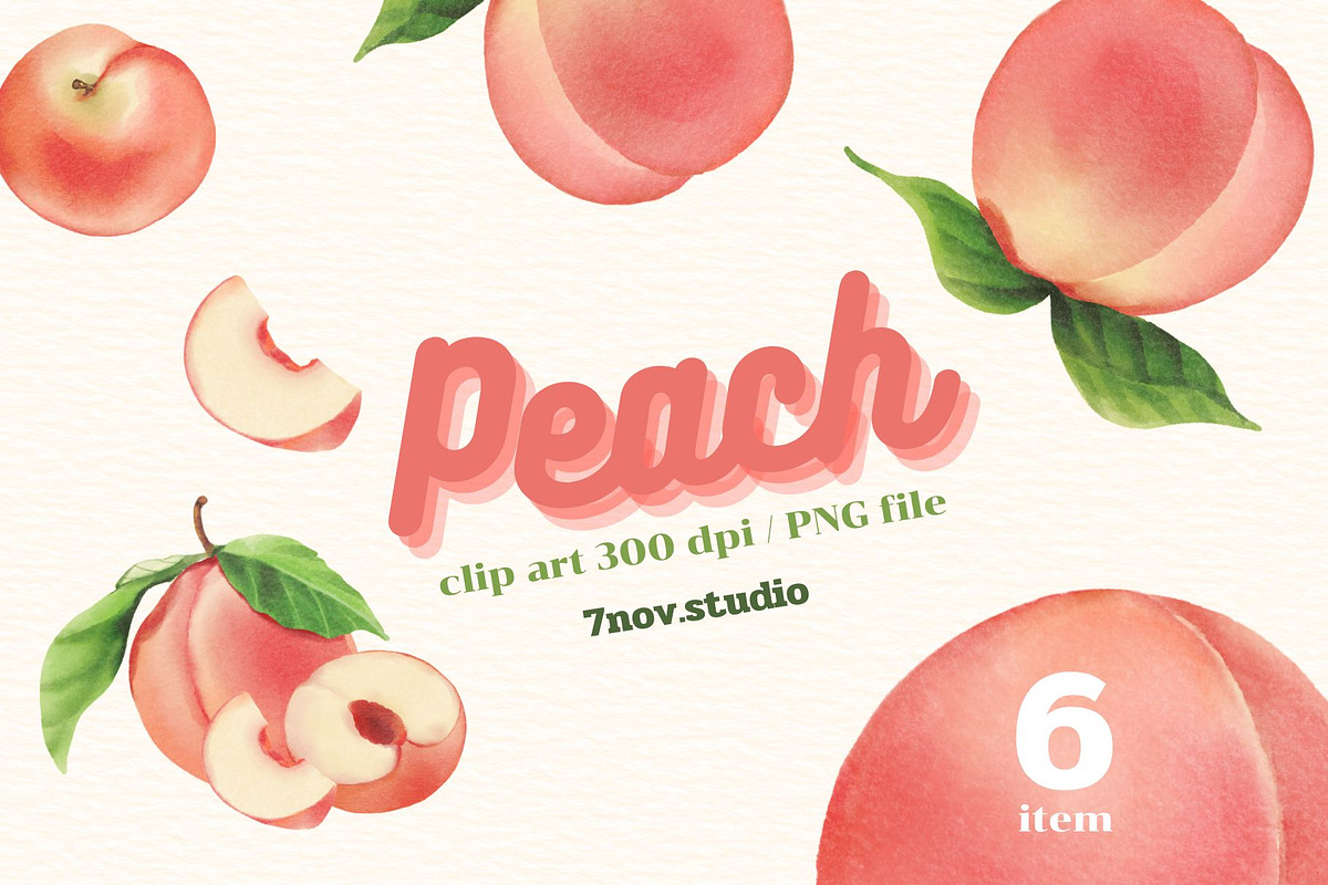 Peach Clip Art, a Food Illustration by 7nov.studio (Photo 1 of 3)