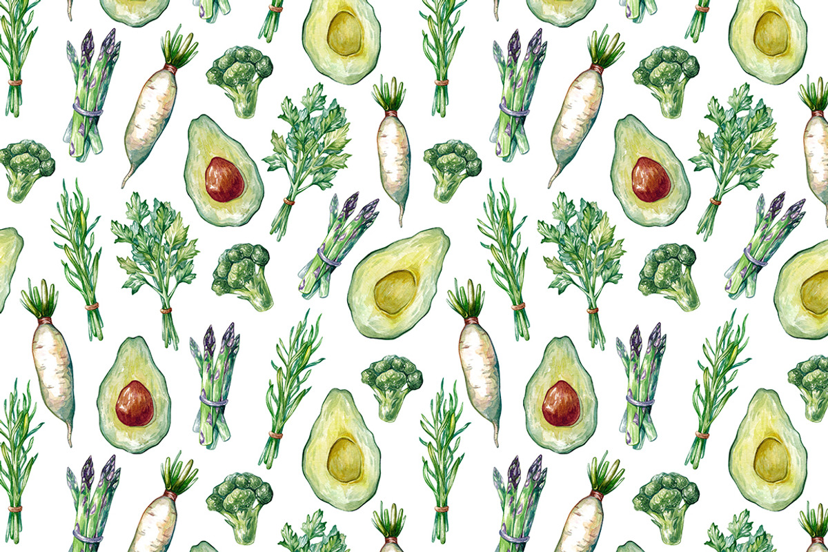 Green Vegetables. Watercolor Bundle, an Illustration by Olga Olmix (Photo 7 of 10)