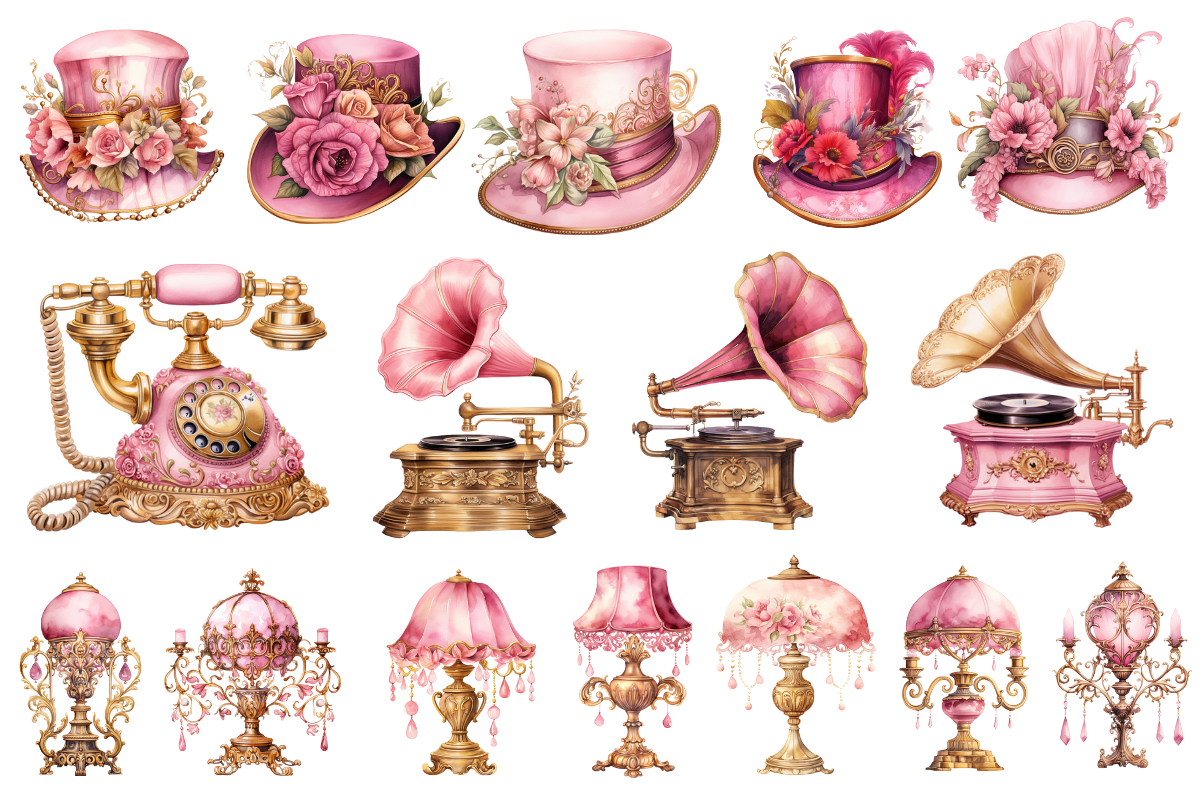 Pink & Gold Royal Victorian Clipart, an Object Illustration by Digital Xpress (Photo 6 of 10)