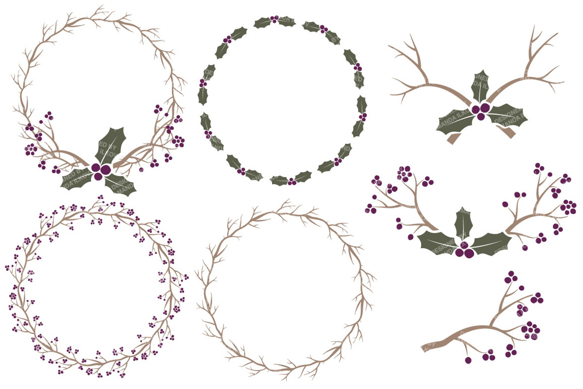Plum Christmas Holly Vectors, an Illustration by Amanda Ilkov (Photo 3 of 5)