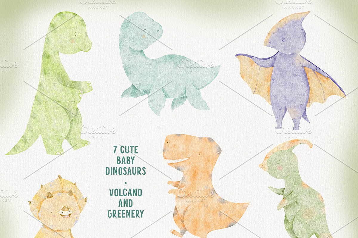 Birthday Baby Dinosaurs watercolor, an Animal Illustration by Watercolor Nastasia Art (Photo 2 of 7)