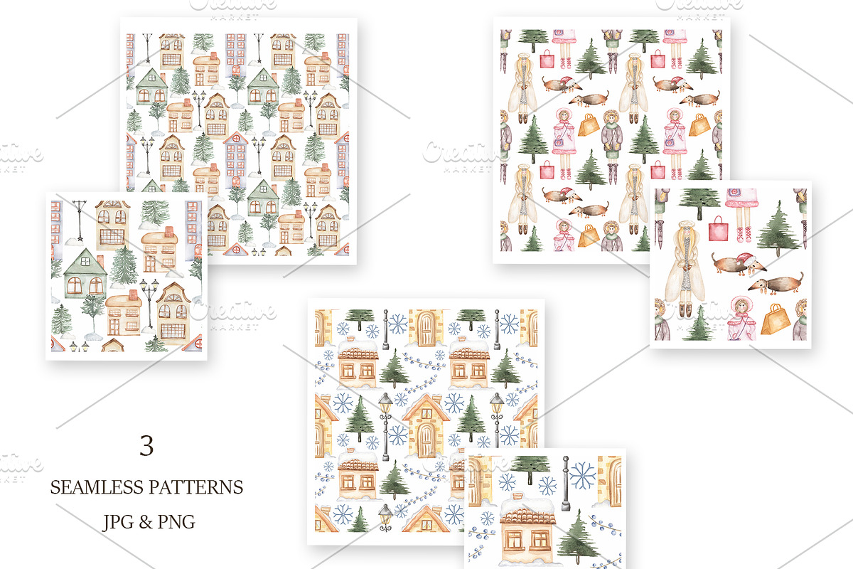 Watercolor Winter Town Collection, a Person Illustration by MayaNavits (Photo 5 of 10)