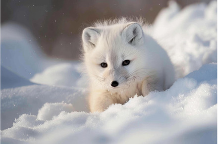 Arctic fox cub playing in fresh snow, an Animal Photo by Ylivdesign