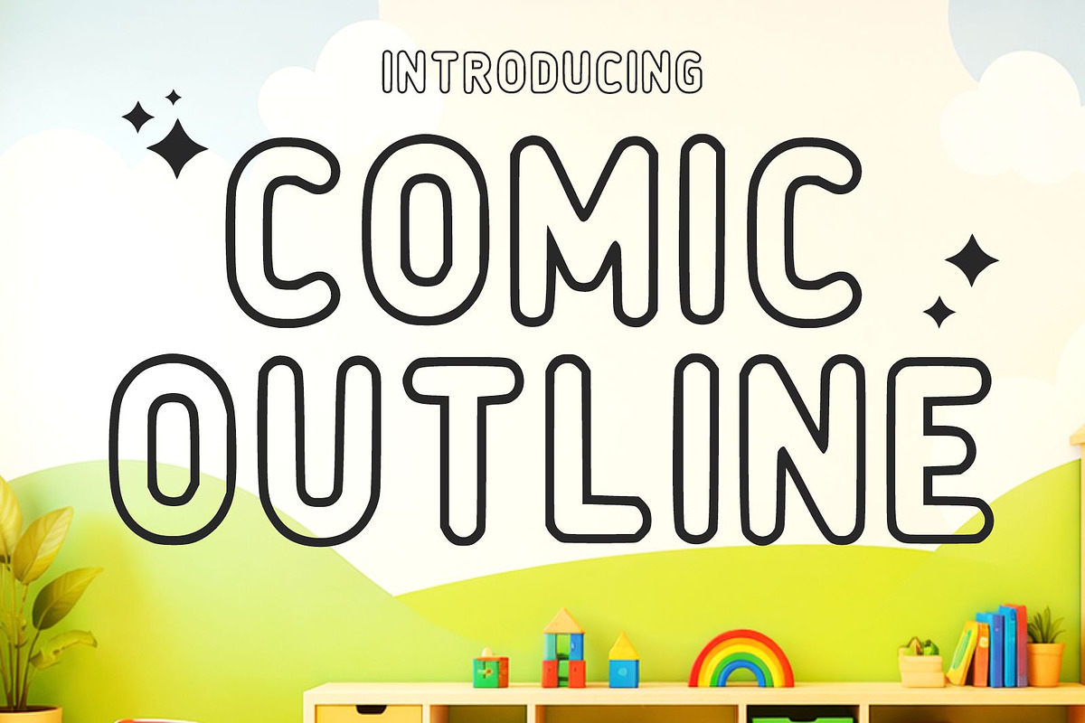 Comic Outline – Kids Outline Font, a Sans Serif Font by Fourteen Letter (Photo 1 of 6)