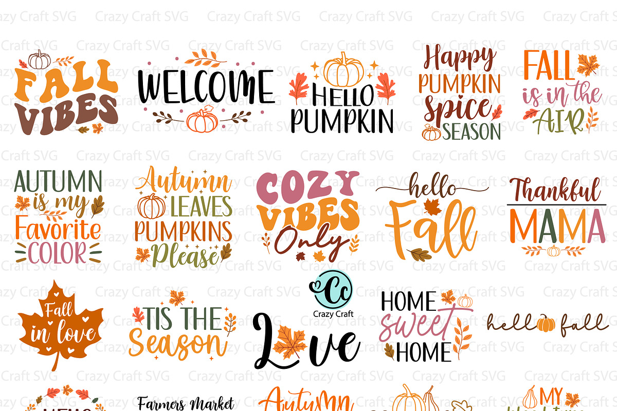 50 Fall SVG Bundle, Autumn Quotes, a Seasonal Illustration by CrazyCraft (Photo 2 of 9)