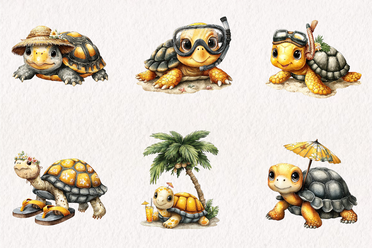 Quirky Funny Summer Turtle Clipart, an Animal Illustration by CreationArt (Photo 4 of 7)