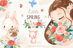 LITTLE SPRING. Watercolor animal