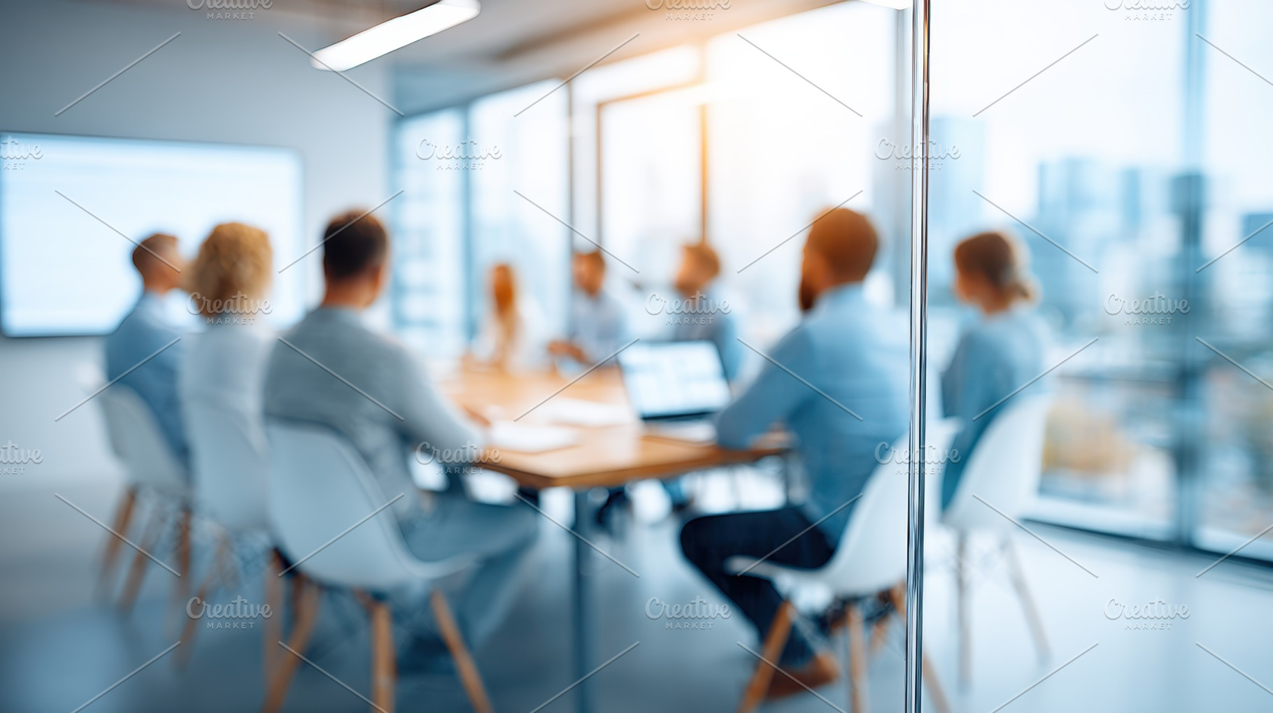 Professionals engaged in a business meeting in a modern office, a Business Photo by AlyaAnd