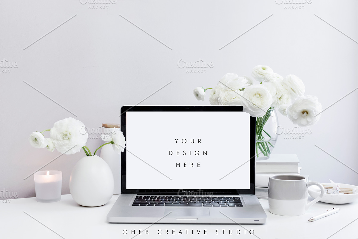 Styled Desktop, White & Grey, a Device Mockup by Her Creative Studio