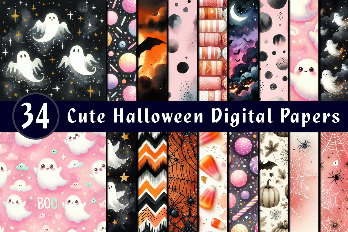 Cute Halloween Digital Papers,, a Pattern Graphic by CreationArt (Photo 1 of 7)