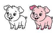 Baby Farm Animals Coloring Clipart, an Animal Illustration by Annudesign (Thumbnail 1 of 3)