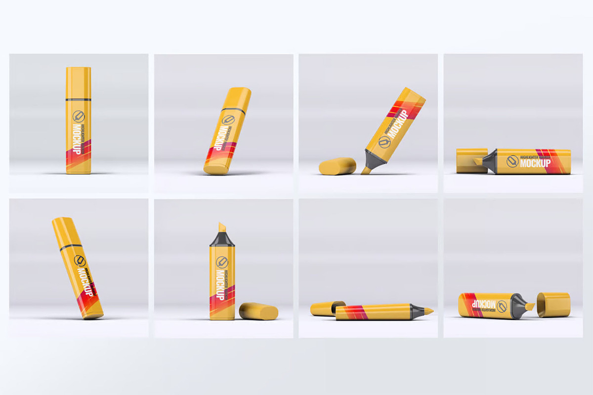 Highlighter Marker Pen Mock-Up, a Pens & Pencil Mockup by DesignRushMarket (Photo 1 of 8)