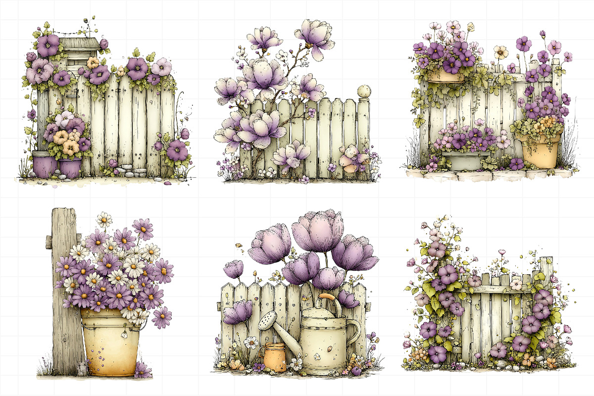 Spring Fence & Flower Clipart, an Illustration by Daily.Designs (Photo 3 of 8)