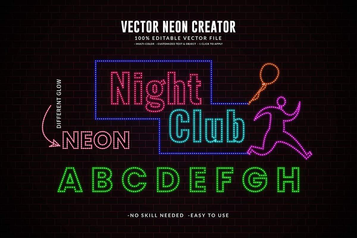 Editable Vector Neon Creator Effect, a Decorative Illustration by Photoshop Action (Photo 9 of 11)