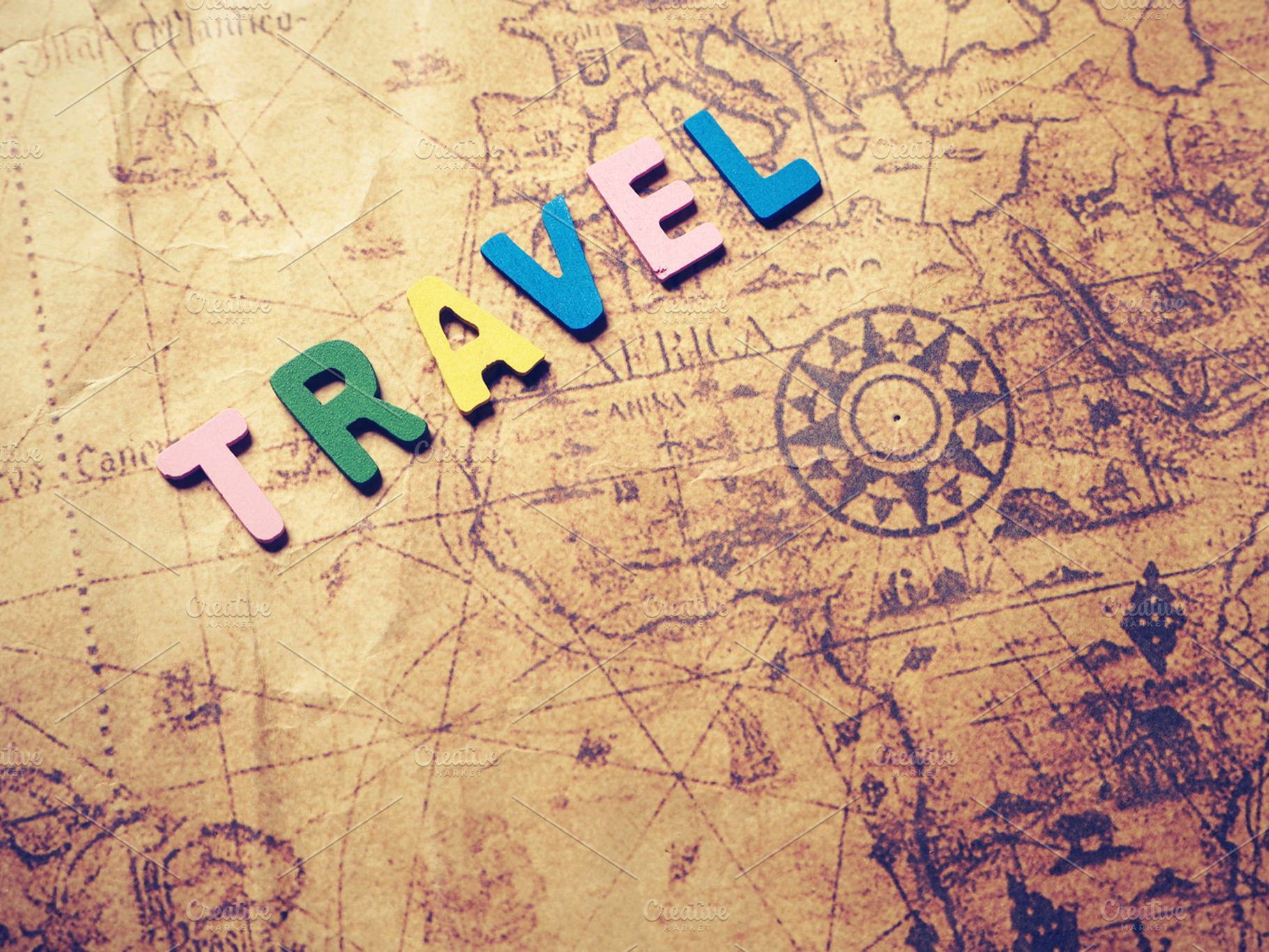 Travel words on old map stock photo containing travel and map, a Holiday Photo by ppattyma