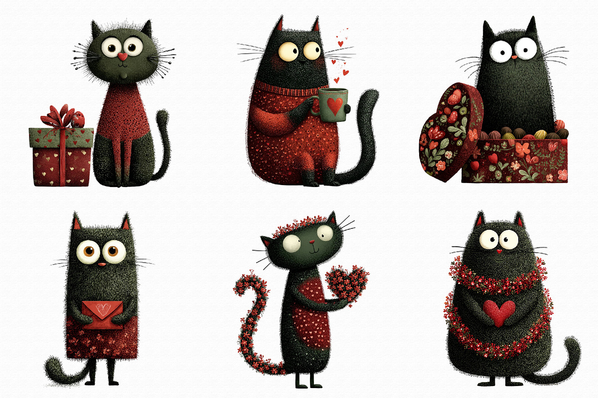 Quirky Valentine's Day Cat Clipart, an Illustration by Libby Wishes (Photo 6 of 7)