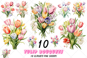 Pastel Tulip Bouquets Watercolor